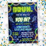 Bruh You In? Neon Glow Blue Green Boy Birthday Invitation<br><div class="desc">Introducing our "Bruh You In?" Boys Birthday Invitations – the ultimate choice for throwing a memorable and electrifying birthday party! Step into a world of vibrant colours and neon lights that will instantly set the tone for an epic celebration. Our invitations feature a mesmerizing neon glow lights design that captures...</div>