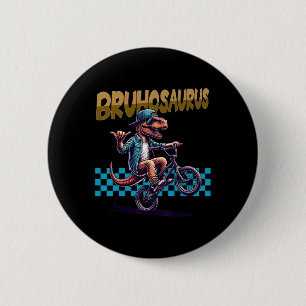 Bruhosaurus T-rex Dinosaur Riding Bmx Bike - Boys 2 Inch Round Button