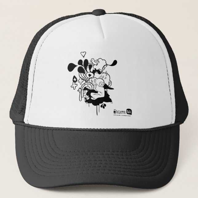 bruise.com_b-w_tshirt_brewster trucker hat (Front)