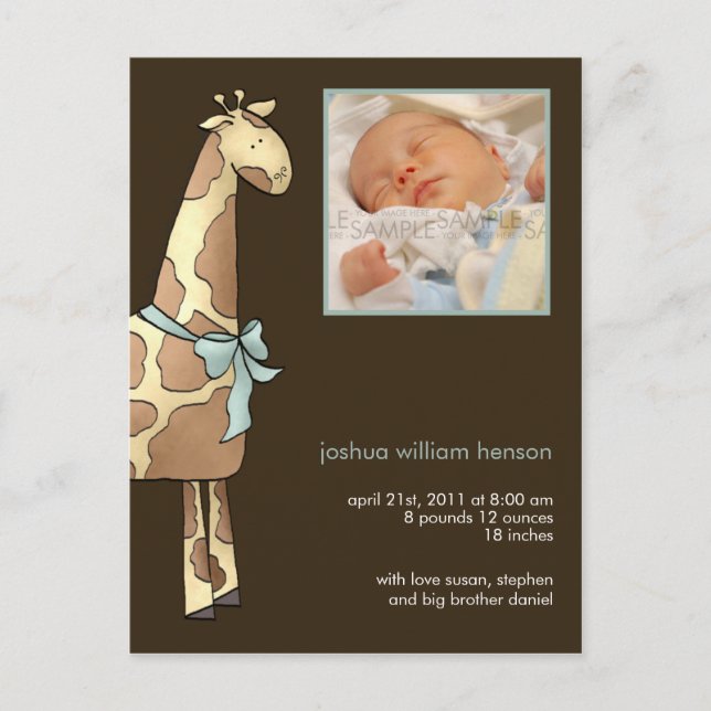Brun/bleu de girafe • Faire-part de naissance (Devant)