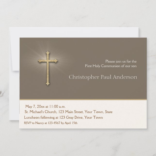 Brun clair, croix d'or, invitation religieuse (Devant)