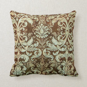 Brun élégant de vert de coussin vintage de damas