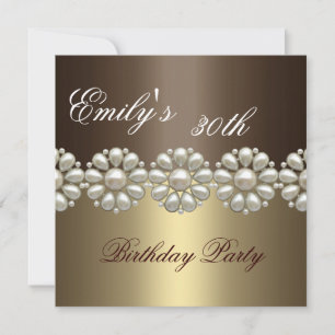 Brun et invitation d'anniversaire de perle d'or