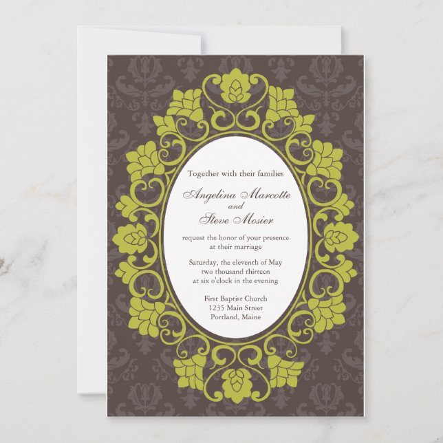 Brun et invitation floral Chartreuse de mariage (Devant)