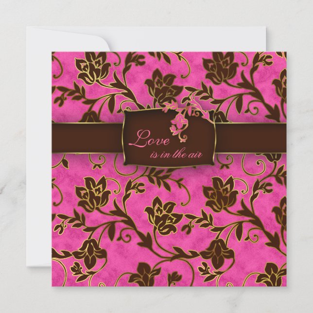 Brun floral de rose d'or élégant de faire-part de (Devant)
