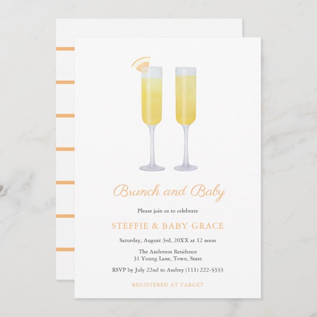 Brunch and Baby Mimosas Shower or Sip & See Invitation (Front/Back)