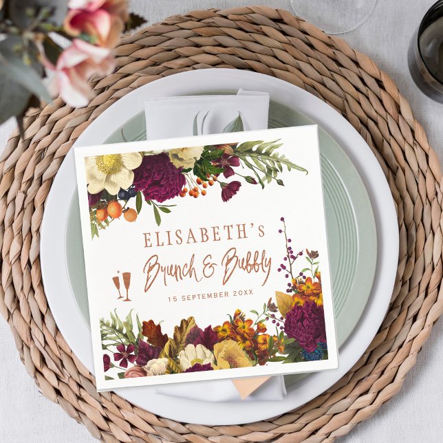 Brunch and bubbly autumn fall floral bridal shower napkin (Creator Uploaded)