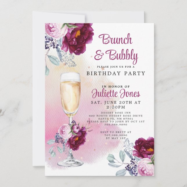 Brunch And Bubbly Birthday Party Invitation (Front)