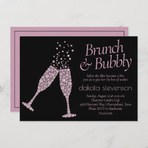 Brunch and Bubbly Black and Millennial Pink Invitation