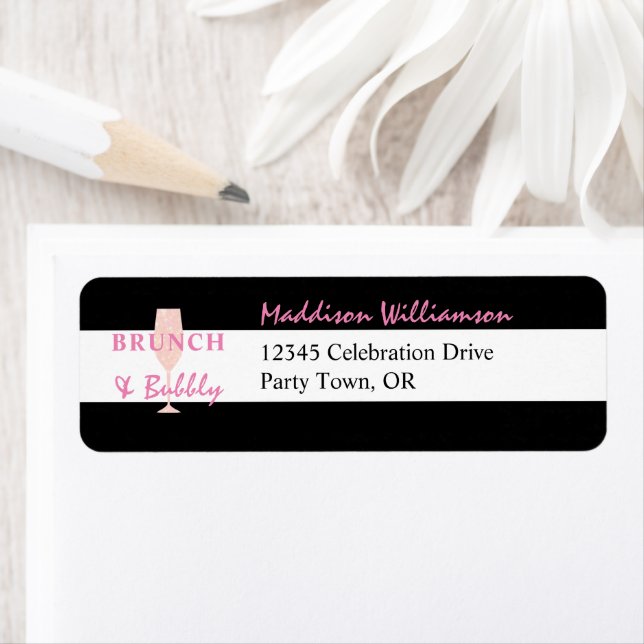Brunch and Bubbly Black and white Return Address (Insitu)