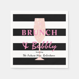 Brunch and Bubbly Black and white Stripe   Pink Napkin