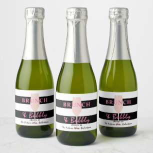 Brunch and Bubbly Black and white Stripe   Pink Sparkling Wine Label