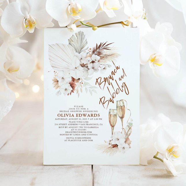 Brunch and Bubbly Boho Pampas Grass Bridal Shower Invitation (Brunch and Bubbly Boho Bridal Shower Invitations)
