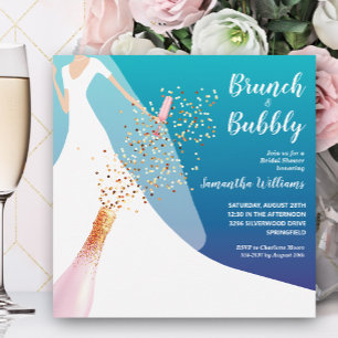 Brunch and Bubbly Bridal Shower Blue Invitation
