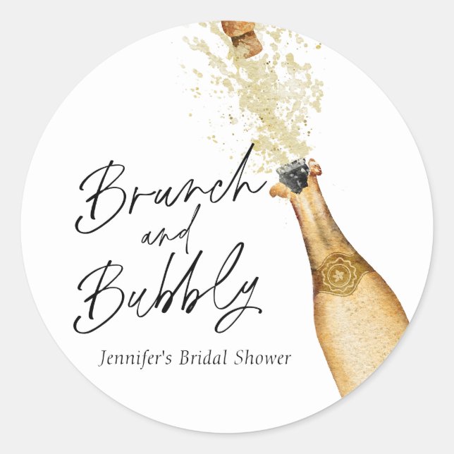 Brunch and Bubbly Bridal Shower Classic Round Stic Classic Round Sticker (Front)