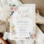 Brunch and Bubbly Bridal Shower Invitation<br><div class="desc">This Brunch with the Bride Bridal Shower invitation is perfect to celebrate the bride to be or a bride that has already eloped. Customize with your information for the bride to be. Featuring a gold champagne flute,  gold frame and pink roses with eucalyptus.</div>