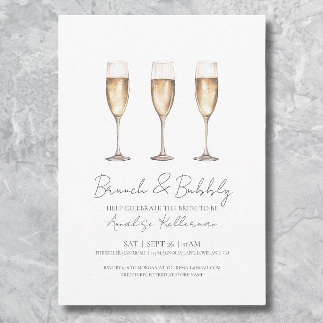 Brunch And Bubbly Bridal Shower Invitation (Modern Brunch And Bubbly Minimal Bridal Shower Invitation)