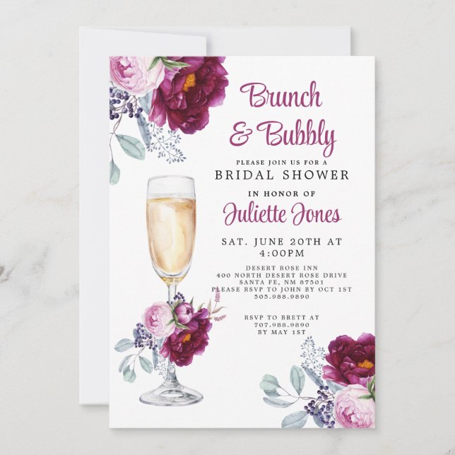 Brunch And bubbly Bridal Shower Invitations (Front)