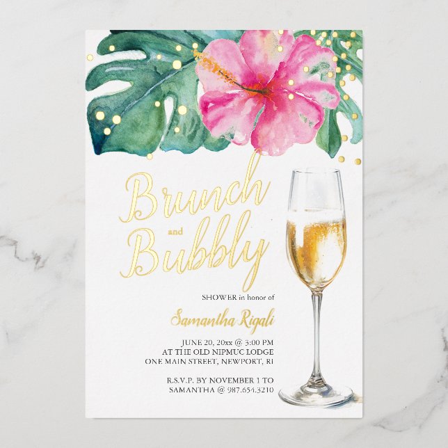 Brunch and Bubbly Bridal Shower Invitations Pink (Front)