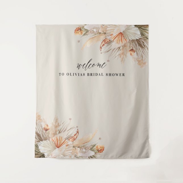 brunch and bubbly Bridal shower pampas grass Tapestry (Front)