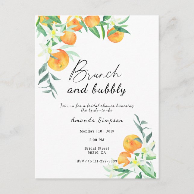 Brunch and bubbly bridal shower postcard (Front)