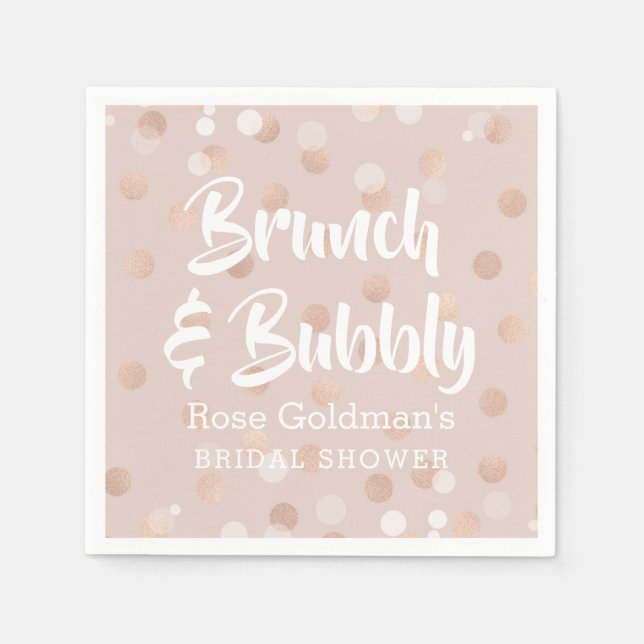 Brunch and Bubbly Bridal Shower Rose Gold Confetti Napkin (Front)