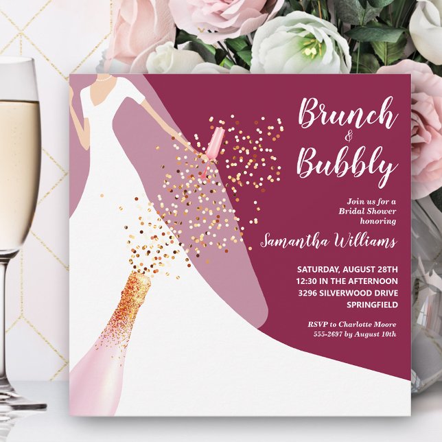 Brunch and Bubbly Bride on Cranberry Bridal Shower Invitation (Creator Uploaded)