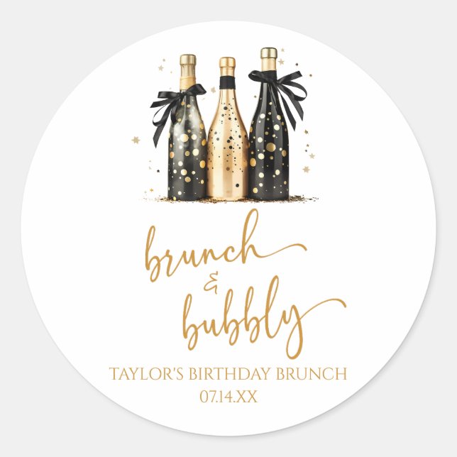 Brunch and Bubbly Champagne Birthday Brunch Party Classic Round Sticker (Front)