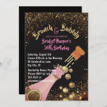 Brunch and Bubbly Champagne Birthday Invitation<br><div class="desc">Chic champagne and glitter birthday brunch party invites- Reads 'Brunch & Bubbly' at the top in modern, gold colour lettering with an elegant, pink ampersand. Personalized with guest of honour's name and event in matching pink lettering style. Faux gold glitter borders the top and bottom against a matte charcoal black...</div>