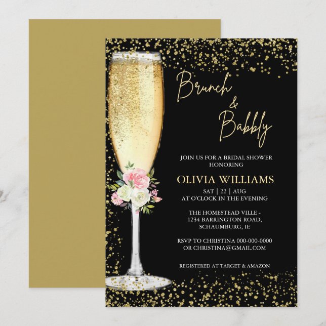 Brunch and Bubbly Champagne bridal shower  Invitation (Front/Back)