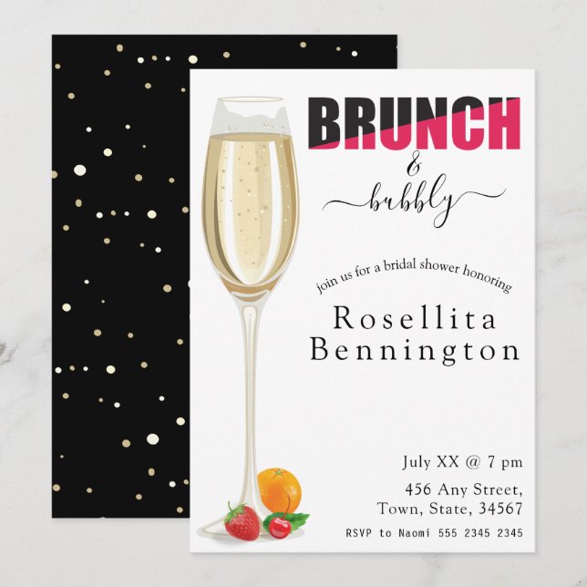 Brunch and Bubbly Champagne Bridal Shower Invitation (Front/Back)