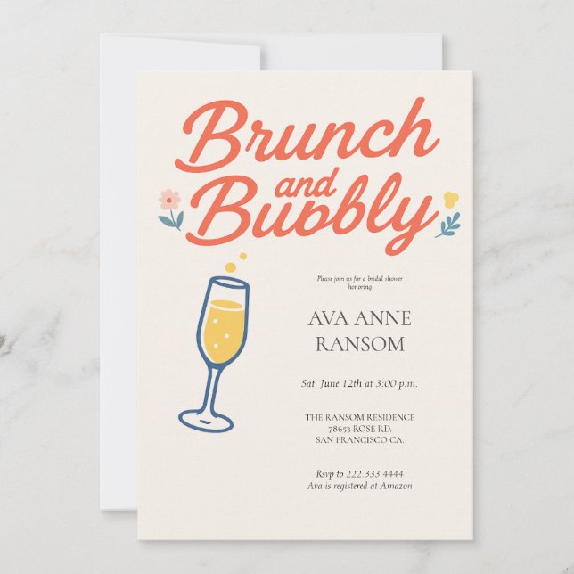 Brunch and Bubbly Champagne Generic Invitation (Front)