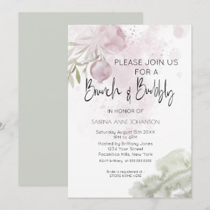 Brunch and Bubbly Dusty Pink Rose and Rosehip Invitation