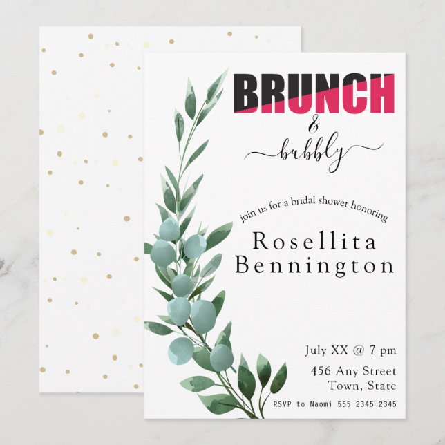 Brunch and Bubbly Eucalyptus Bridal Shower Invitation (Front/Back)
