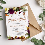 Brunch and bubbly fall floral gold bridal shower invitation<br><div class="desc">A modern chic autumn fall brunch and bubbly invitation featuring burgundy and rusty orange flowers, dried foliage, and green leaves and a classy handwriting whimsical typography script. Easy to personalize it with your details! Suitable for trendy floral glam champagne brunch themed bridal showers, outdoor garden autumn or end of summer...</div>