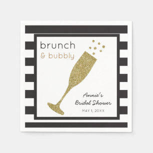 Brunch and Bubbly Faux Gold Glitter & Black Drink Napkin
