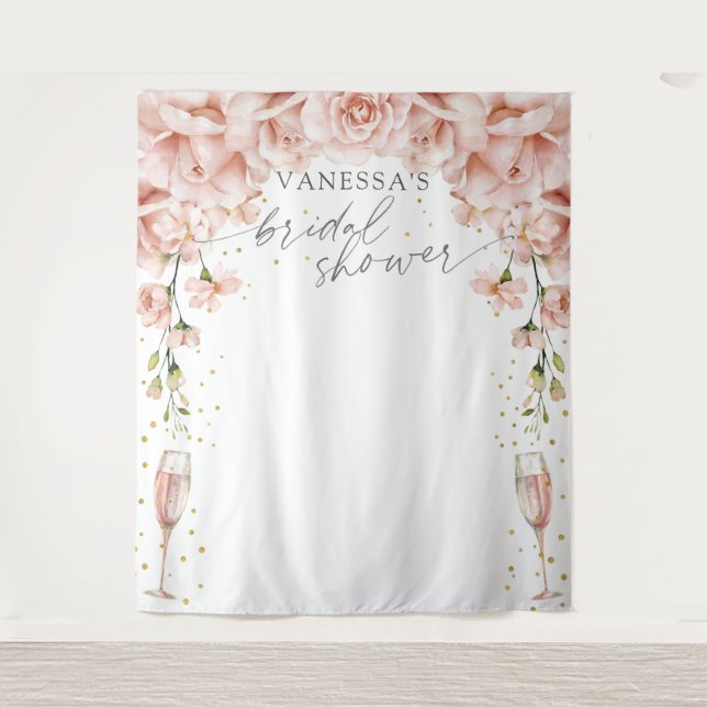 Brunch and Bubbly floral Bridal Shower backdrop Tapestry (Front)
