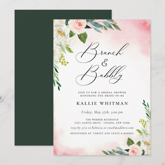 Brunch and Bubbly Floral Bridal Shower Invitation (Front/Back)