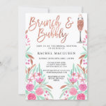 Brunch and Bubbly Floral Glitter Bridal Shower Invitation<br><div class="desc">This girly and glam wedding bridal shower invitation is perfect for the girly girl. It features faux printed rose gold glitter typography and champagne glasses with hand-painted pink and teal green watercolor flowers and leaves on top of a simple white background. It's pretty, cute, chic, elegant, and trendy; the perfect...</div>