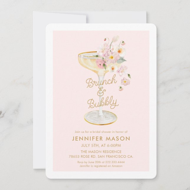 Brunch and Bubbly Garden Pink Floral Invitation (Front)