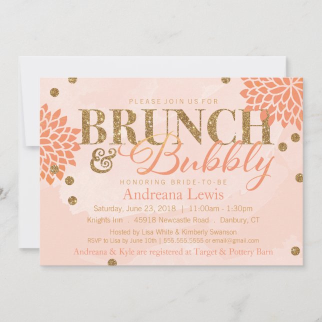 Brunch and Bubbly Glitter Watercolor Shower Invite (Front)