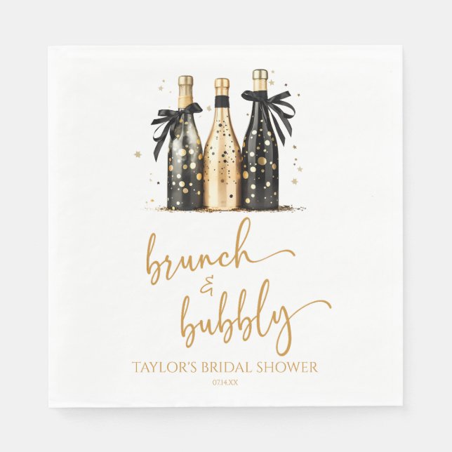 Brunch and Bubbly Gold Champagne Bridal Shower Napkin (Front)