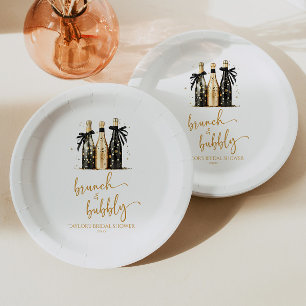 Brunch and Bubbly Gold Champagne Bridal Shower Paper Plate