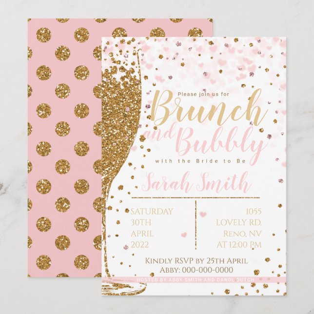Brunch and Bubbly gold glitter big polka backgr  Invitation (Front/Back)