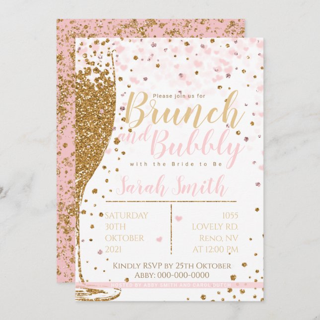 Brunch and Bubbly gold glitter splashed backgr Invitation (Front/Back)