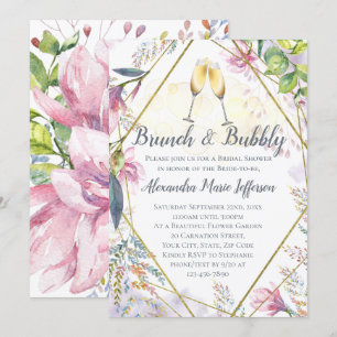 Brunch and Bubbly Green Pink Lily Bridal Shower Invitation