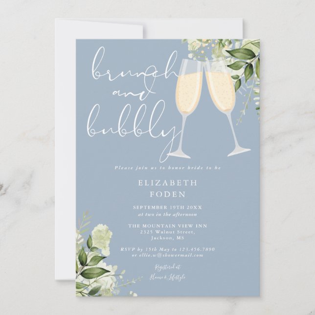 Brunch And Bubbly Greenery Bridal Shower Invitation (Front)