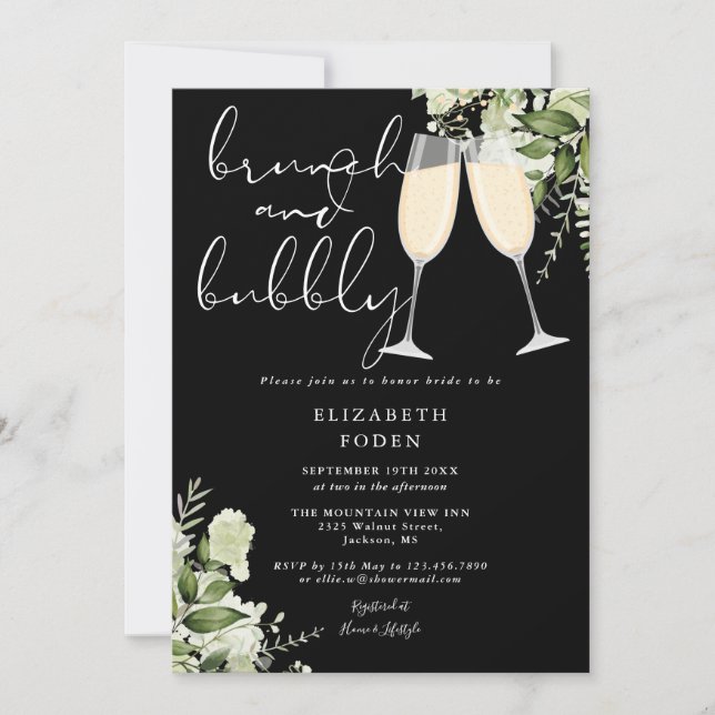 Brunch And Bubbly Greenery Bridal Shower Invitation (Front)
