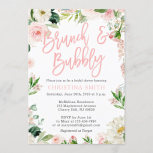 Brunch and Bubbly Invitations Blush Pink Florals