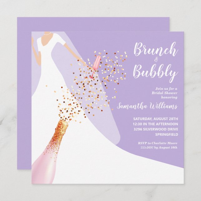 Brunch and Bubbly Lavender Bridal Shower Invite (Front/Back)